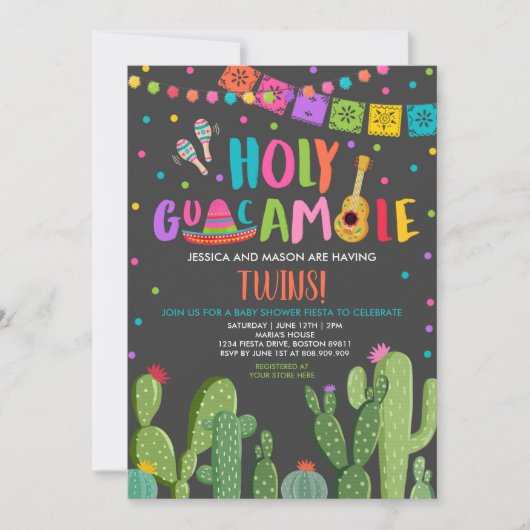 ホーリーグアカモール·フィエスタ双生児シャワー 招待状 (正面)