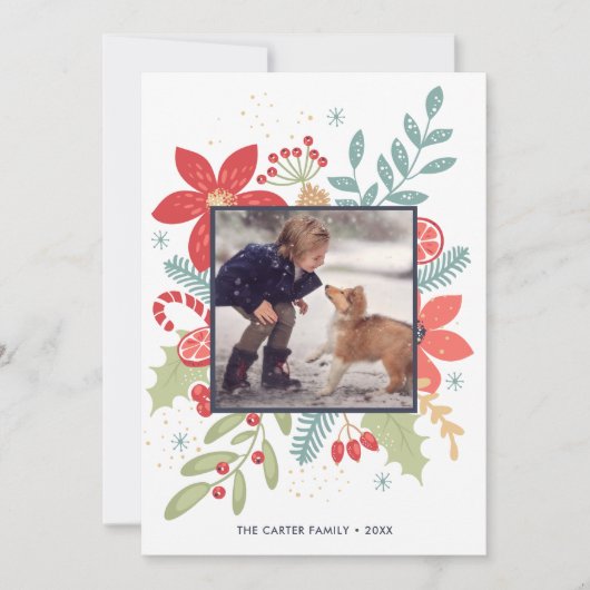 ホーリージョリークリスマス フラワーデザイン | フォトホリデーカード シーズンカード (正面)