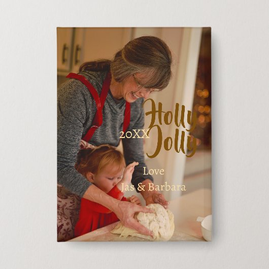 ホーリージョリー家族の休暇写真 ベージュ 年 ナボホ 缶バッジ (正面)