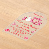 ホーリージョリー ピンク 赤 スクリプト クリスマスパーティー アーチ アクリル招待状 (レイダウン)