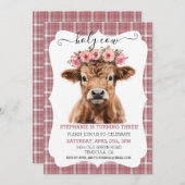ホーリーハイランドカウズ誕生日ピンク 招待状 (正面/裏面)