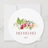 ホーリーベリーと常緑樹の水彩 Ho Ho Ho カード (正面)