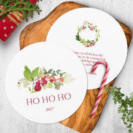 ホーリーベリーと常緑樹の水彩 Ho Ho Ho カード