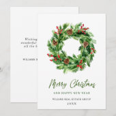ホーリーベリーと松ぼっくり クリスマスリース 法人 シーズンカード (正面/裏面)