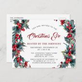 ホーリーベリーのリース 水彩クリスマスイブパーティー ポストカード (正面/裏面)