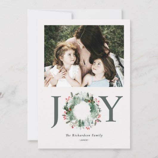 ホーリーベリーの松の木のクリスマスリースの写真 シーズンカード (正面)