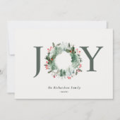 ホーリーベリーの松の木の喜びのクリスマスリース シーズンカード (正面)