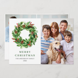 ホーリーベリー松ぼっくりクリスマスリース 3枚の写真付き シーズンカード