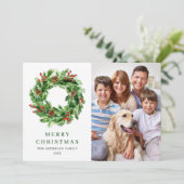 ホーリーベリー松ぼっくりクリスマスリース 3枚の写真付き シーズンカード (スタンド正面)