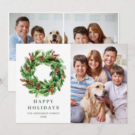 ホーリーベリー松ぼっくりクリスマスリース 3枚の写真 シーズンカード (正面/裏面)