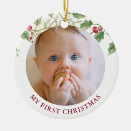 ホーリーベリー 赤ちゃんの初めてのクリスマス 写真 ホリデー セラミックオーナメント