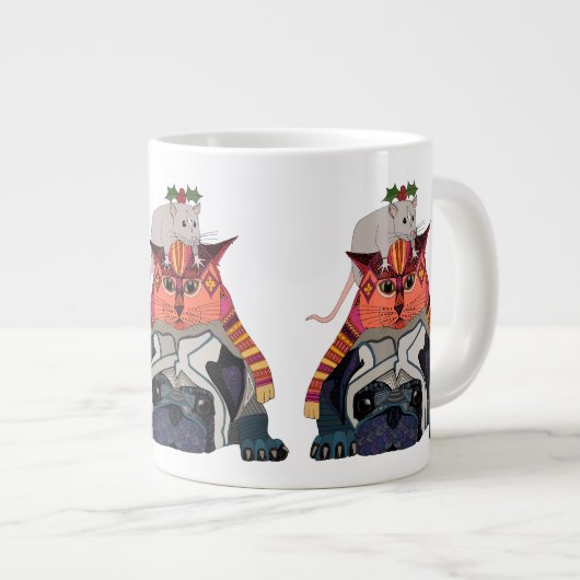 ホーリーマウスの猫のパグ ジャンボコーヒーマグカップ (正面右)