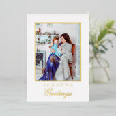 ホーリー＆アイビー ホワイト＆ゴールド クリスマスカード 箔招待状 (立ち正面)