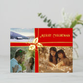 ホーリー＆アイビー レッドリボン クリスマスカード 箔シーズンカード (立ち正面)