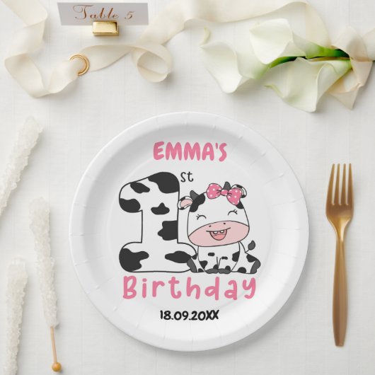 ホーリー・カウ・ガール 1歳の誕生日パーティー ペーパープレート (ウェディング)