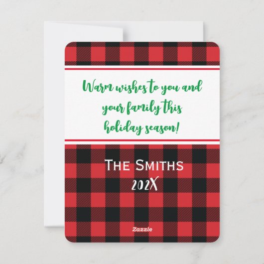 ホーリー・ジョリーのチェック柄（写真を追加）ホリデーカード シーズンカード (裏面)