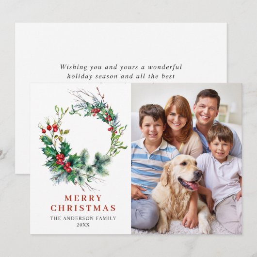 ホーリー・ベリーのリースを使ったクリスマスの挨拶写真 シーズンカード (正面/裏面)