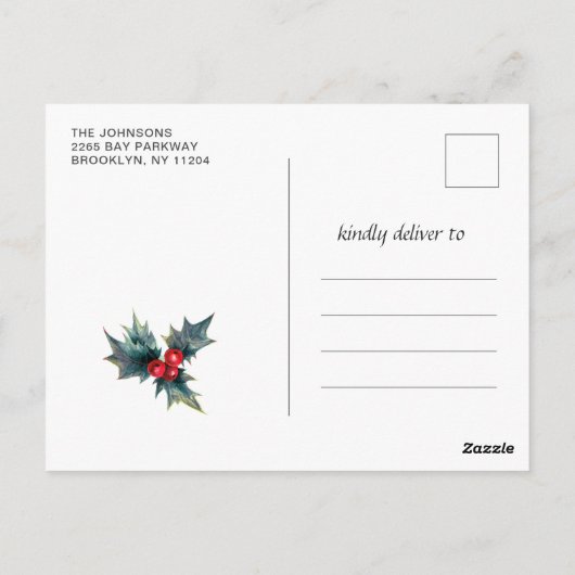 ホーリー・ベリーのリース・ウォータカラー・クリスマス・イブ・パーティー ポストカード (裏面)