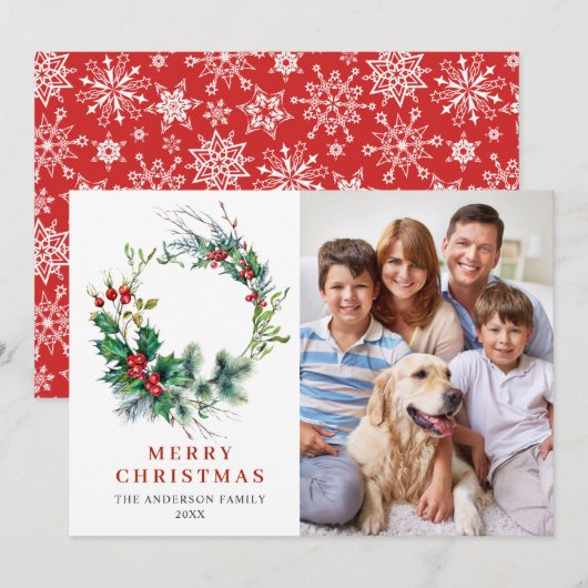 ホーリー・ベリーのリース クリスマスの挨拶 写真 シーズンカード (正面/裏面)