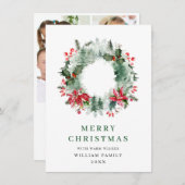 ホーリー・ベリーのリース クリスマス・グリーティング3枚の写真付き シーズンカード (正面/裏面)