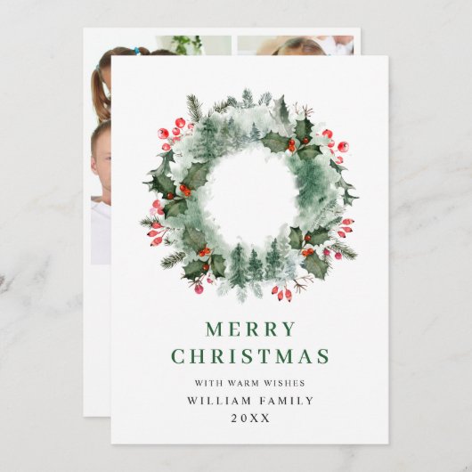 ホーリー・ベリーのリース　クリスマス・グリーティング3　写真付き シーズンカード (正面/裏面)