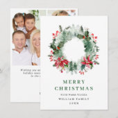 ホーリー ベリー リース クリスマス グリーティング 3 フォト (正面/裏面)