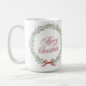 ホーリー・メリークリスマスリース＆キュートサンタの両面プリント コーヒーマグカップ (左)