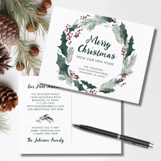ホーリー・リース クリスマスおめでとう 新しい家から 案内ポストカード