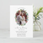 ホーリー wreath スクリプト クリスマス フォト 招待状 (スタンド正面)