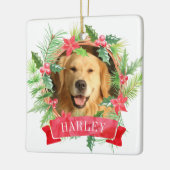 ホーリー wreath 犬の写真 セラミックオーナメント (左)