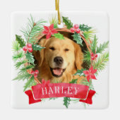 ホーリー wreath 犬の写真 セラミックオーナメント (正面)