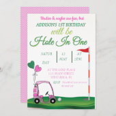 ホールと1つのゴルフ1st誕生日パーティー招待状 招待状 (正面/裏面)