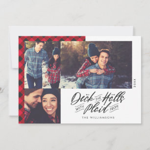 ホールをデッキにする Red Buffalo Plaid Christmas Photo シーズンカード