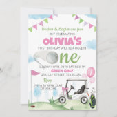 ホールインゴルフピンクガール1st誕生日招待状 招待状 (正面)