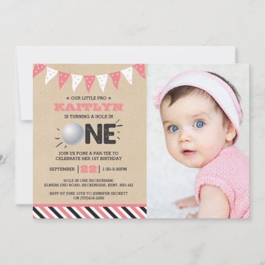 ホールインワンガールズゴルフ1stバースデーパーティー写真 招待状 (正面)
