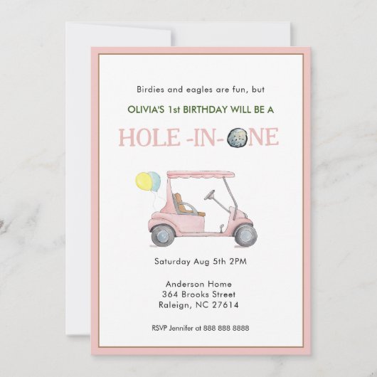 ホールインワンガール1st誕生日パーティの招待状 招待状 (正面)