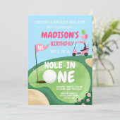 ホールインワンゴルフガールピンクファースト誕生日パー – ティー 招待状 (スタンド正面)