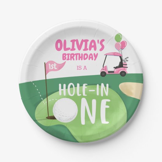 ホールインワンゴルフガールファースト誕生日パー – ティー ペーパープレート (正面)