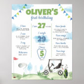 ホールインワンゴルフテーマ1stバースデーマイルストーンサイン ポスター (正面)