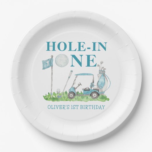 ホールインワンゴルフパルティーボーイ1歳の誕生日 ペーパープレート (正面)