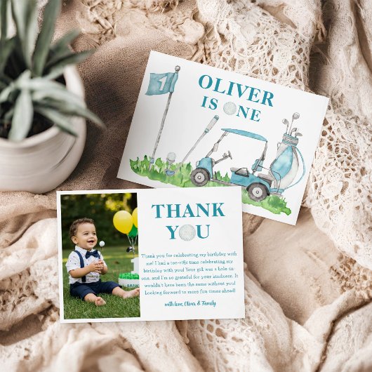 ホールインワンゴルフパルティーボーイ1stバースデーフォト サンキューカード