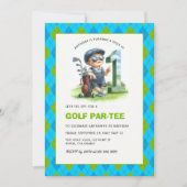 ホールインワンゴルフパー – ティー1歳の誕生日ボーイ 招待状 (正面)