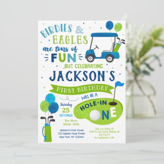 ホールインワンゴルフファースト誕生日パーティー招待状 招待状 (スタンド正面)