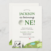 ホールインワンゴルフファースト誕生日招待状 招待状 (正面/裏面)