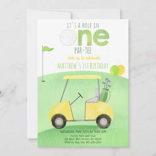 ホールインワンゴルフファースト誕生日 招待状 (正面)