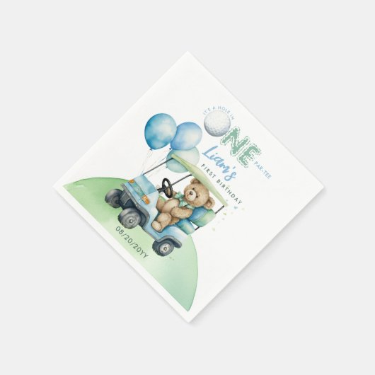 ホールインワンゴルフボーイファースト誕生日パルティーベア スタンダードカクテルナプキン (角)