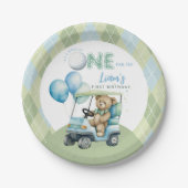 ホールインワンゴルフボーイファースト誕生日パルティーベア ペーパープレート (正面)