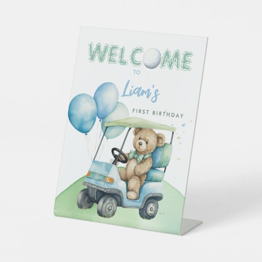 ホールインワンゴルフボーイファースト誕生日パルティーベア 台座サイン (正面)