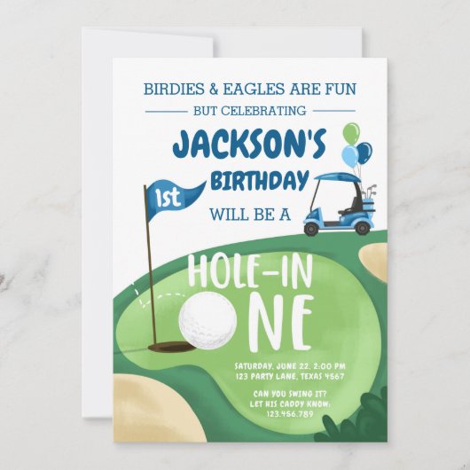 ホールインワンゴルフボーイファースト誕生日パー – ティーインヴィータ 招待状 (正面)