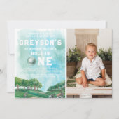 ホールインワンゴルフボーイファースト誕生日パー – ティー 招待状 (正面)